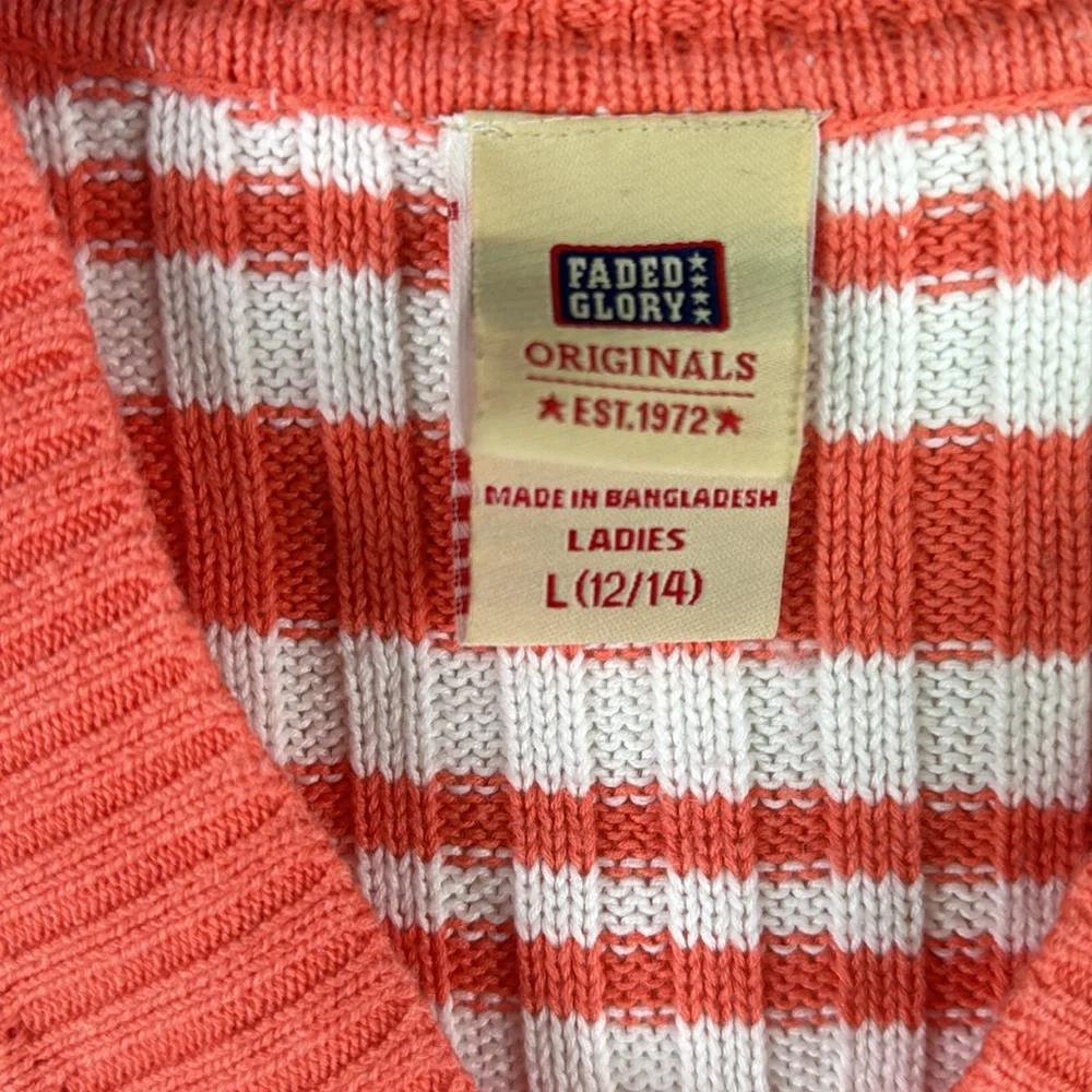 Women's Orange & White Sweater Size:L